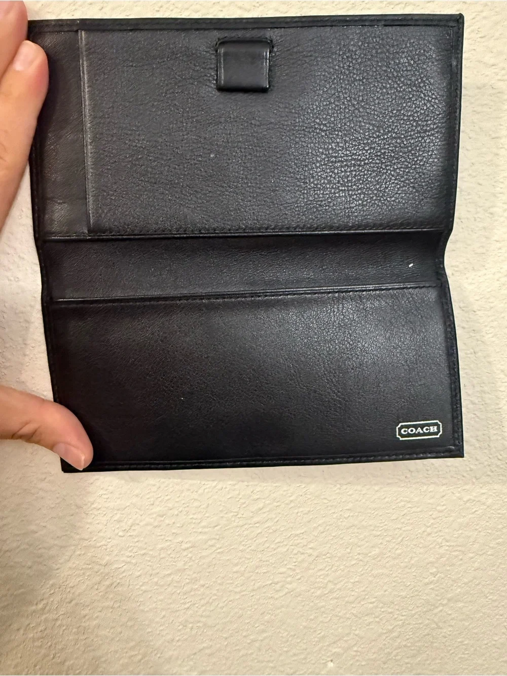 Coach Black Leather Men's Long Wallet with Contrast Stitching